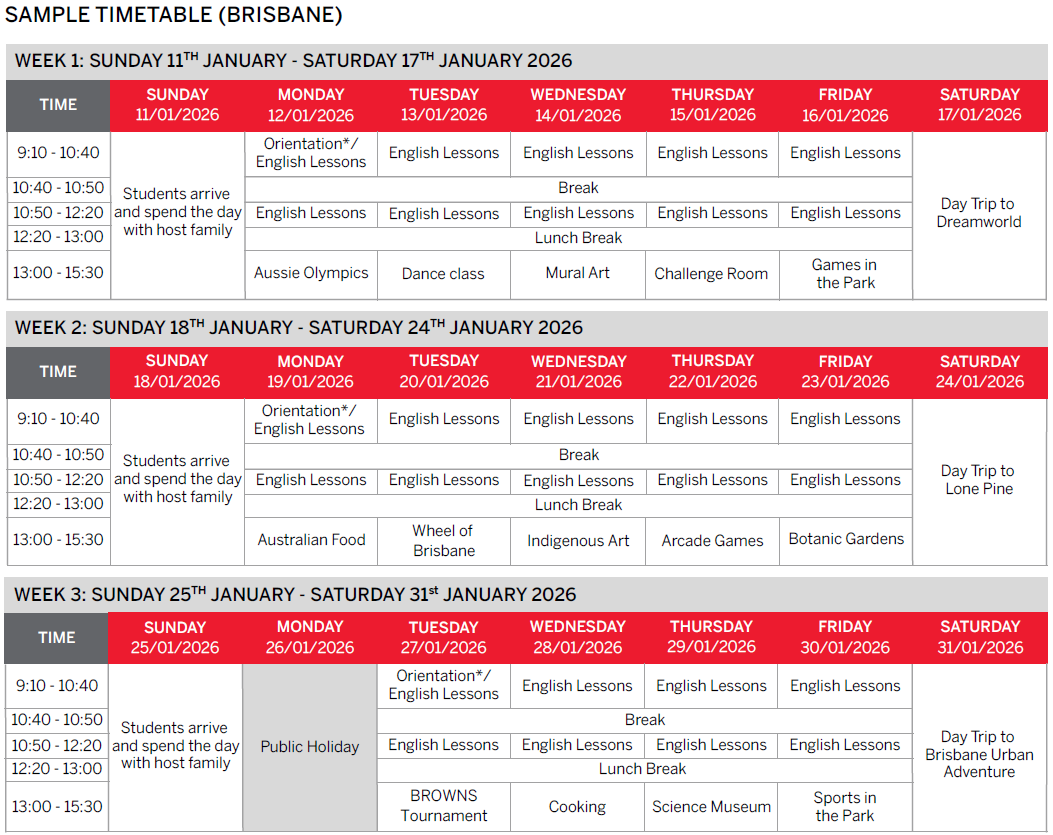 Browns 夏令營 布里斯本校區