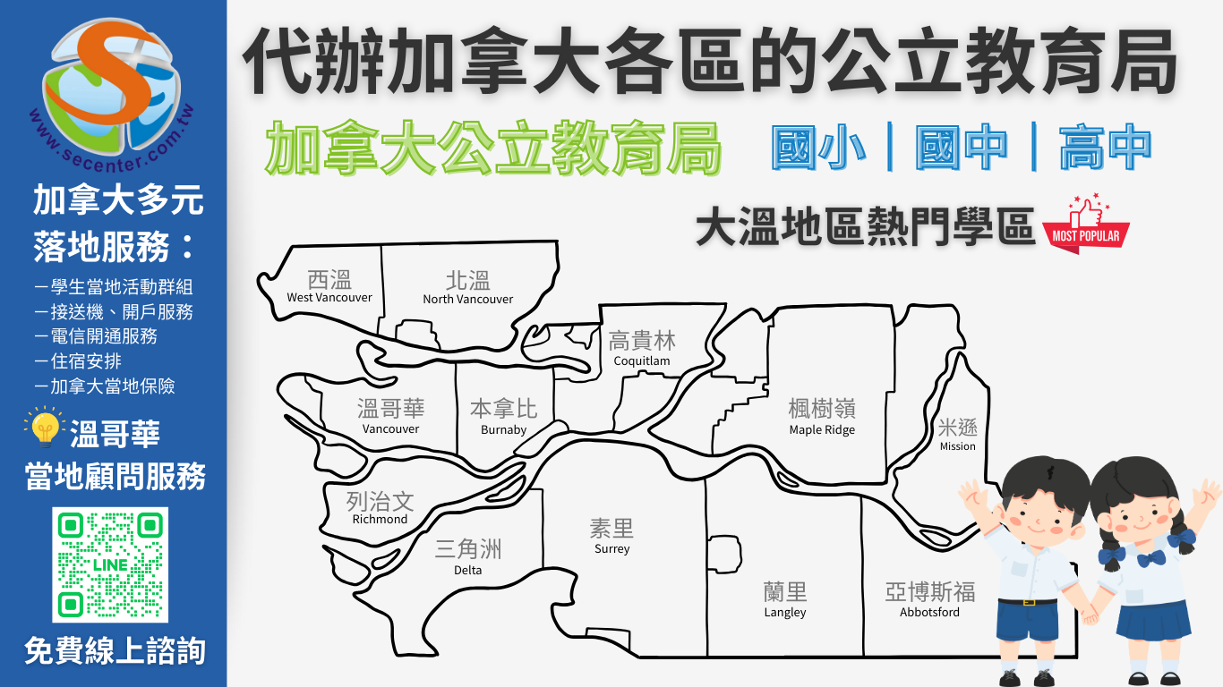 SEC協益留遊學專業代辦加拿大公立教育局，包含加拿大公立國小、國中及高中