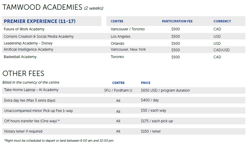 Tamwood 2026年 主題夏令營，多個不同經典學校及校區可供選擇