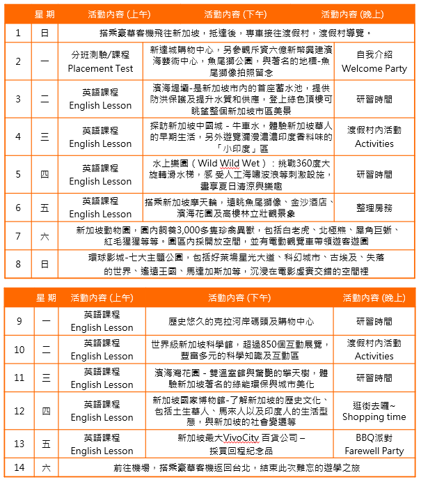 2026年 暑期 新加坡遊學團