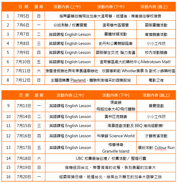 2026年 暑期 加拿大遊學團