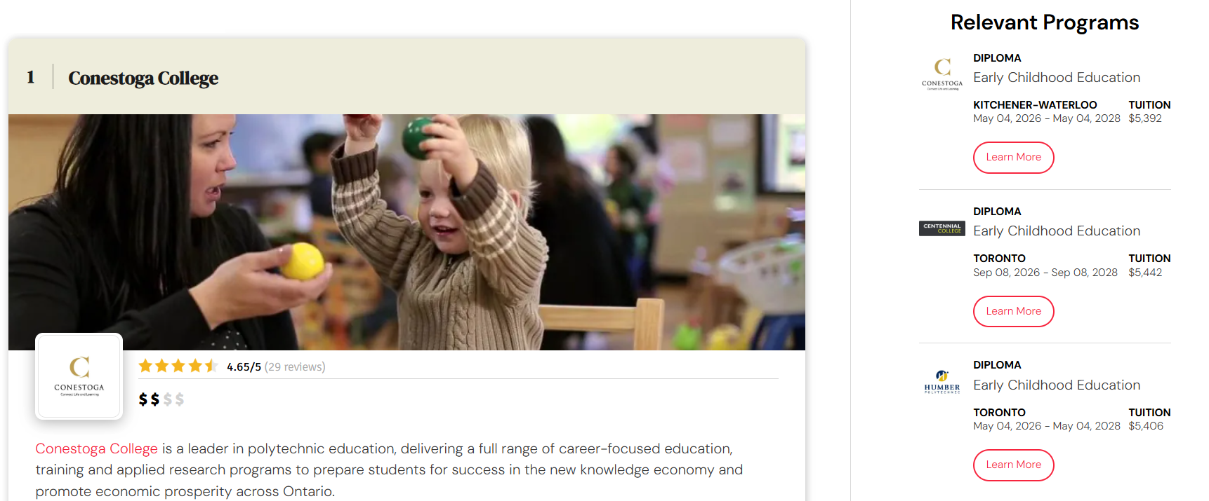 CourseCompare 公布：2026 Conestoga 加拿大最佳 ECE 幼教專業排名