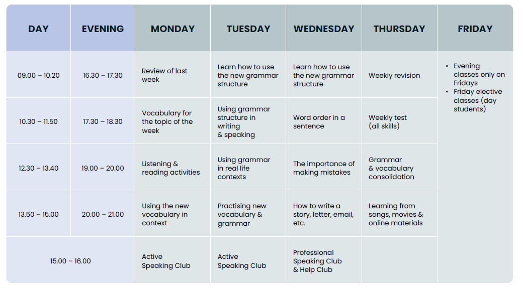 Greenwich College timetable 課表參考