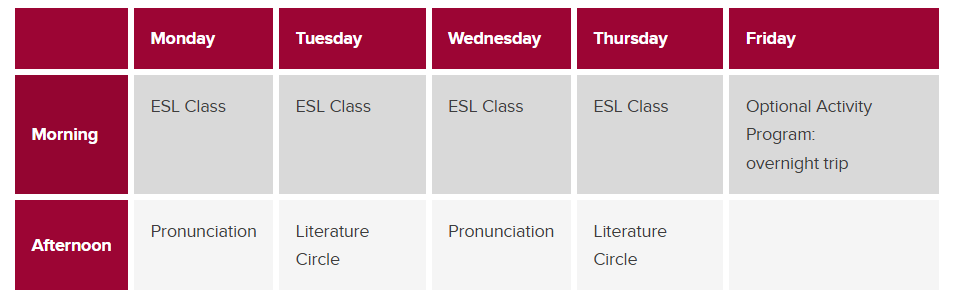 UCalgary Intensive Program timetable