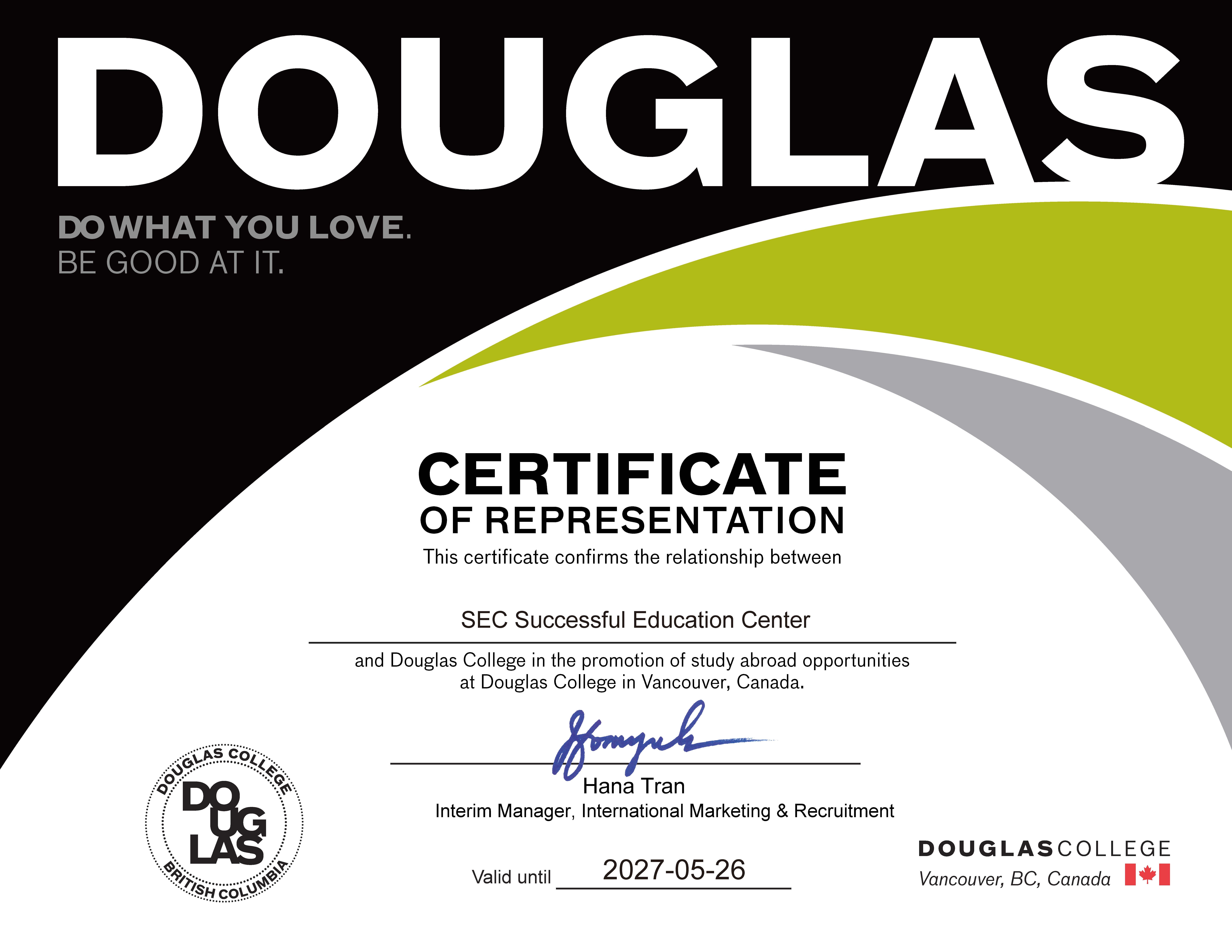 SEC協益｜Douglas College Certificate of Representation