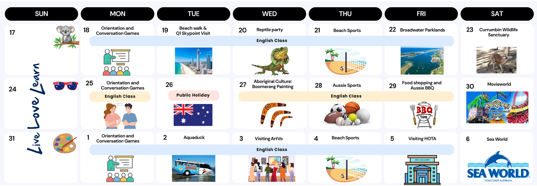 Junior Holiday Program Timetable