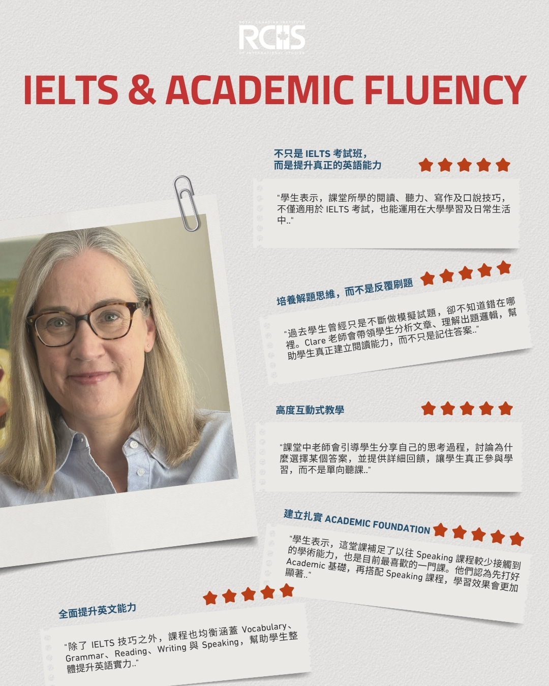 RCIIS IELTS Academic Fluency 課程特色