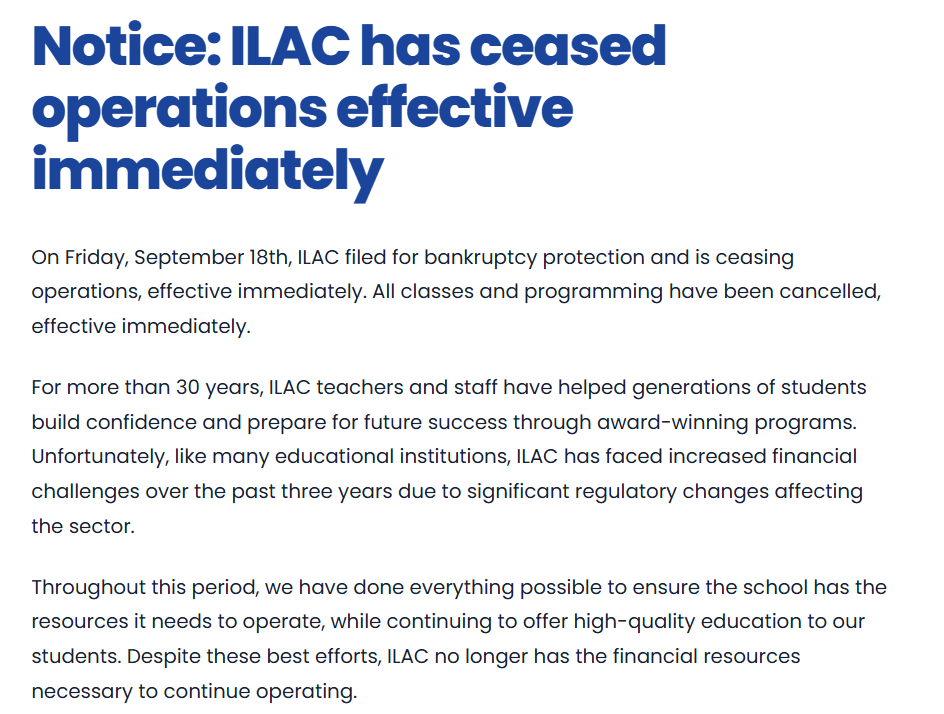 ILAC 停止營運重要公告