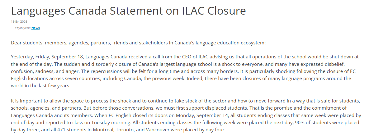 Languages Canada 已啟動 ILAC 語言課程學生安置規劃
